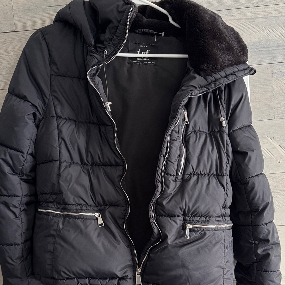 Zara Black Hooded Puffer Jacket - Picture 11 of 11